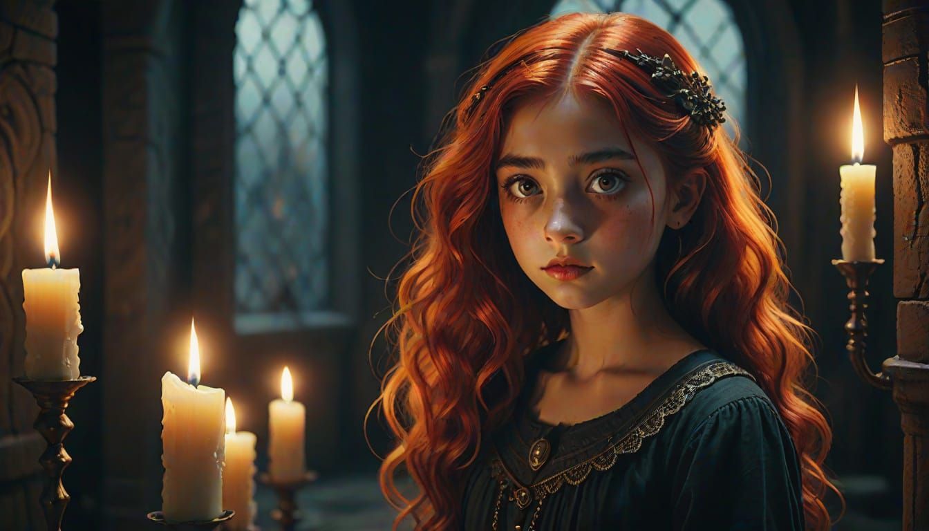 Whimsical Dark Fantasy Girl in Cinematic Style