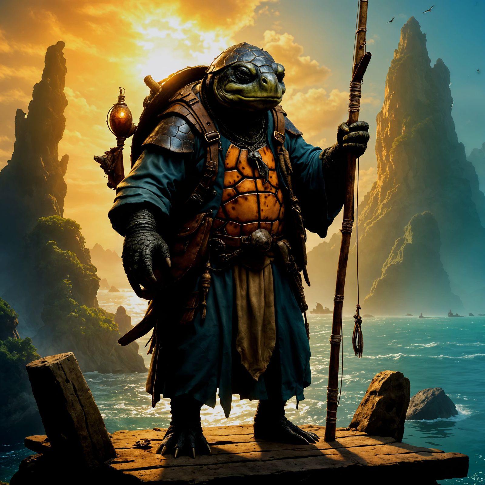 Ancient Fisherman Turtle in Anthropomorphic Style