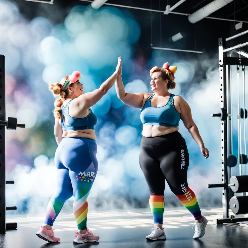 Princess Peach and Daisy High Five in Rainbow Road Gym