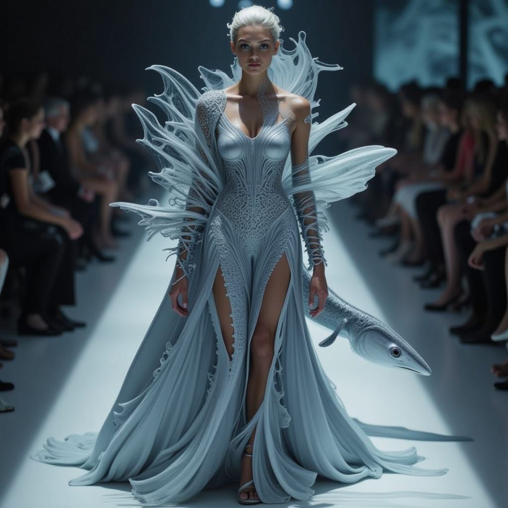 Haute Couture Shark Inspired Gown on Runway
