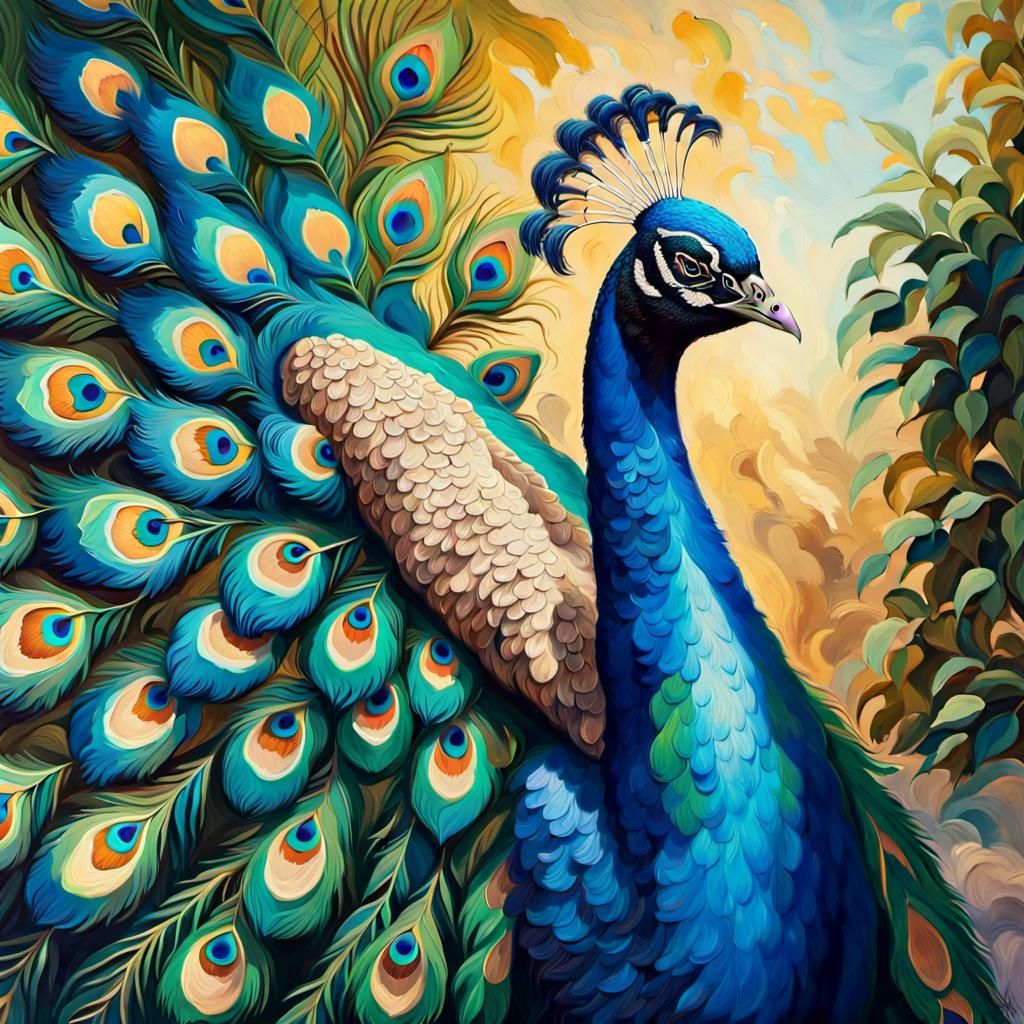 Vibrant Peacock Portrait in a Tropical Garden