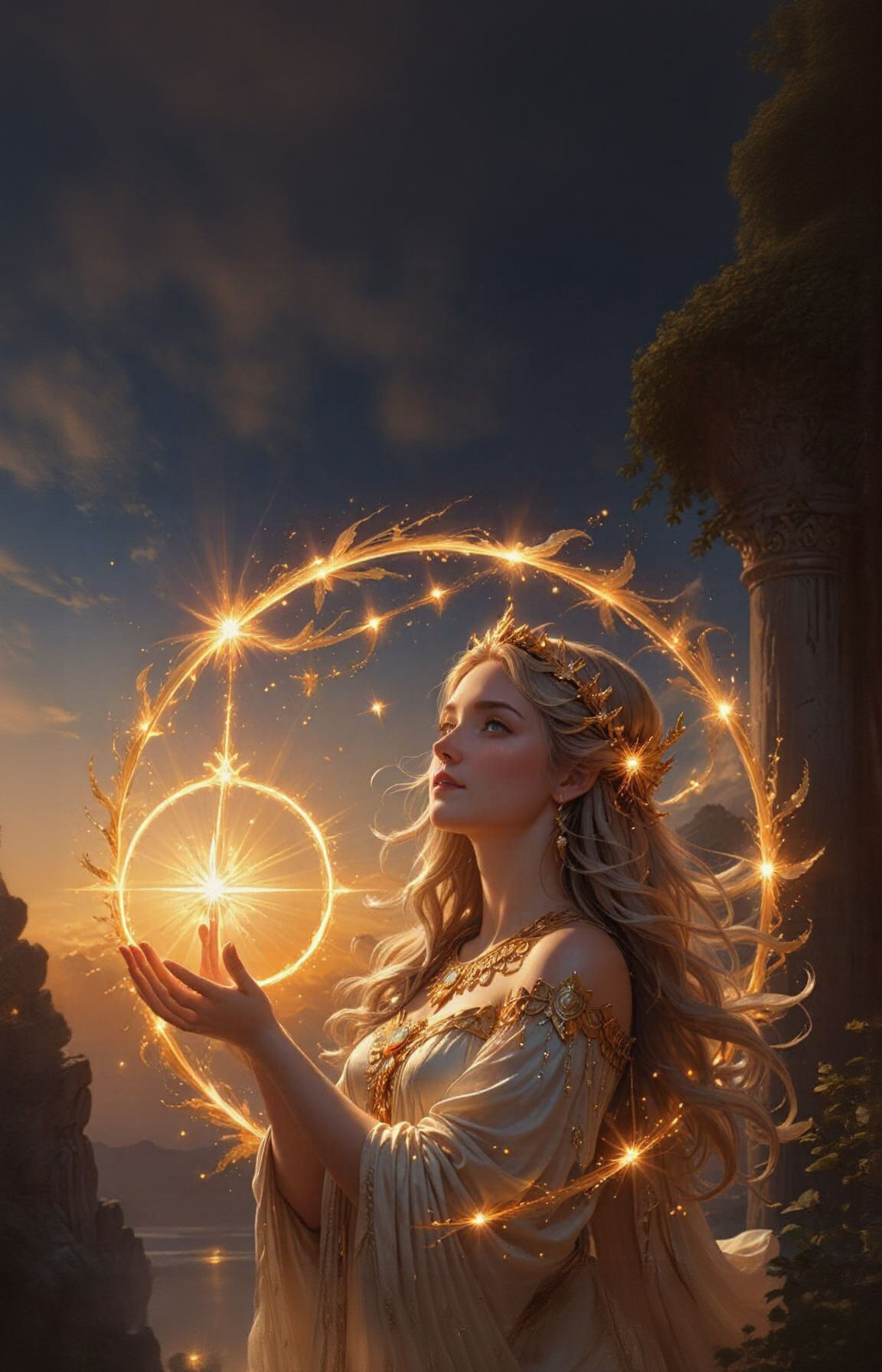 Divine Sun Goddess in Ethereal Celestial Silk Robes