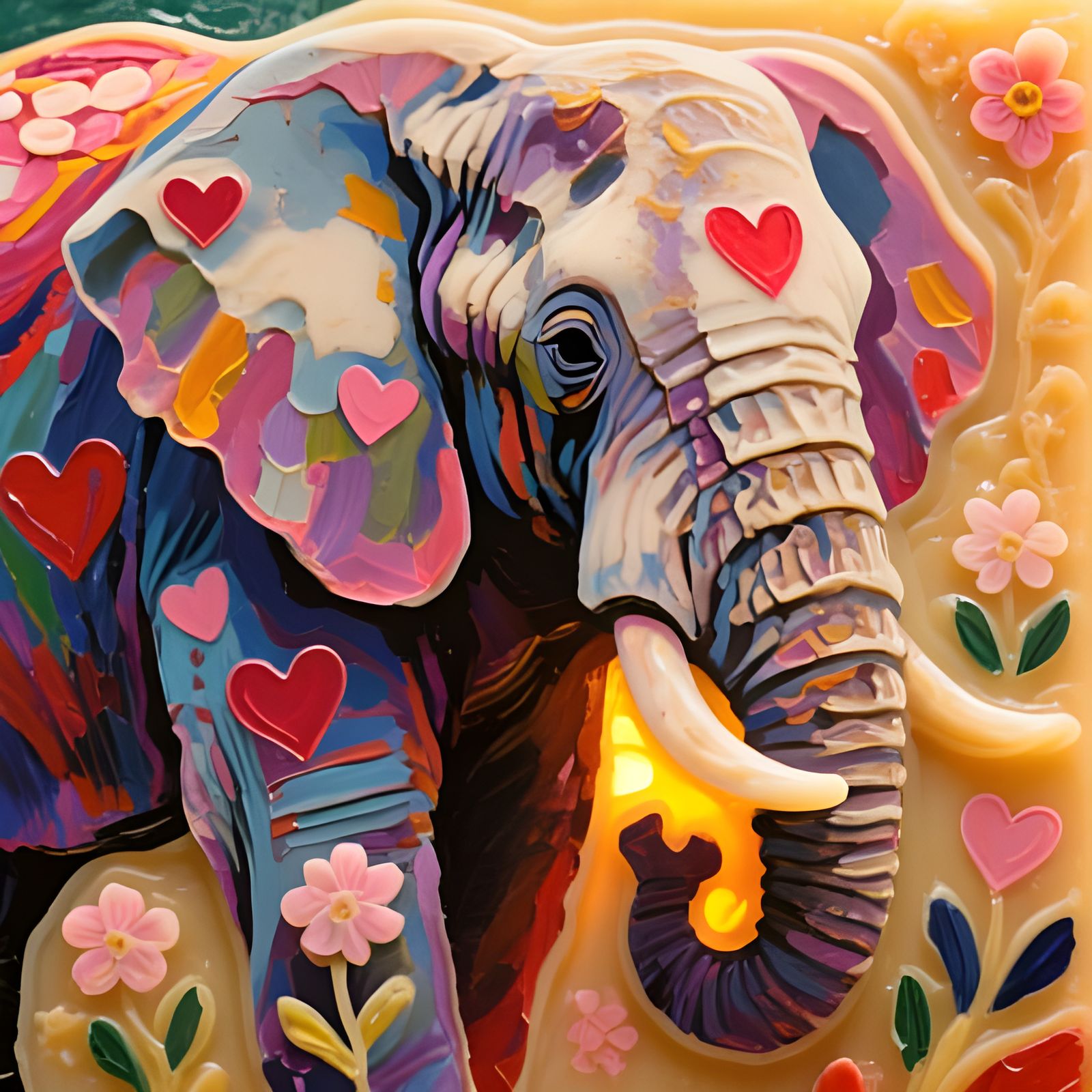 Encaustic Valentine Elephant