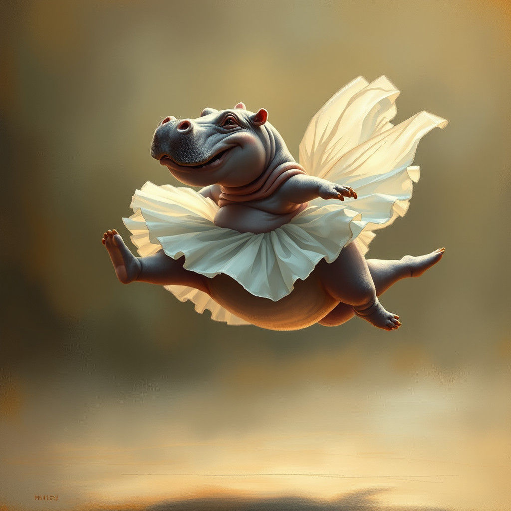 Hippo Ballerina Leaps in Heinrich Kley Style