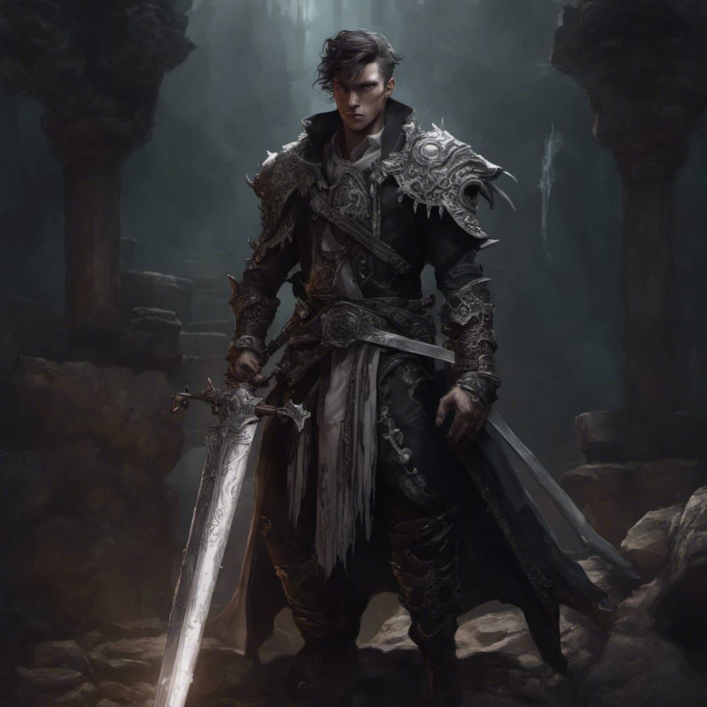 Handsome Necromancer with Bone Sword in High Fantasy