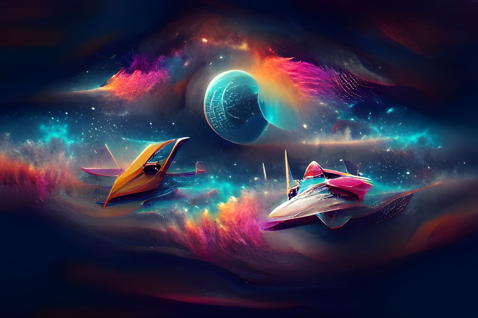 Spaceship Enters Hyperspace in Sci-Fi Artwork