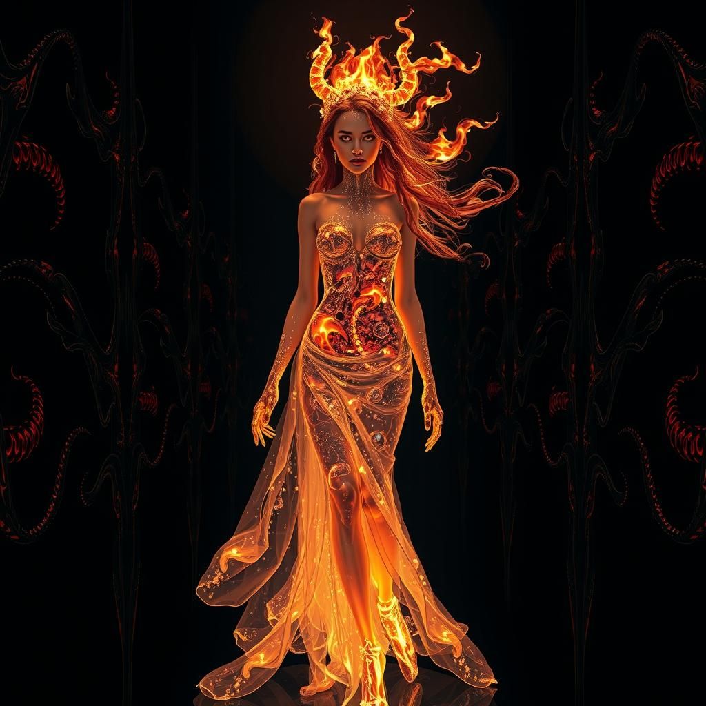 Luminous Female Figure in Mirrored Chamber