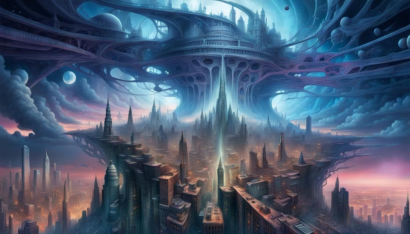 Psychedelic Hallucination City in Surrealist Style