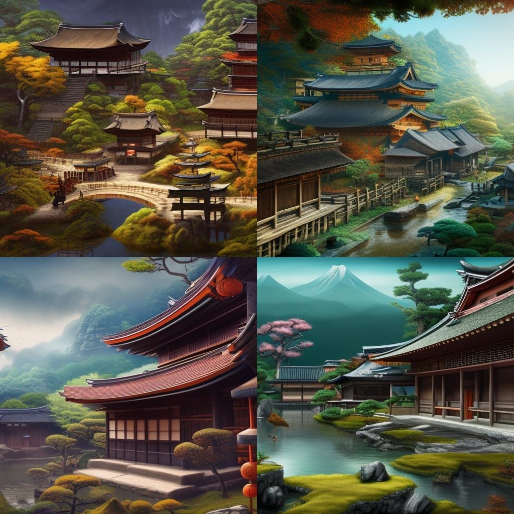 Ancient Japanese Village: Detailed Matte Painting