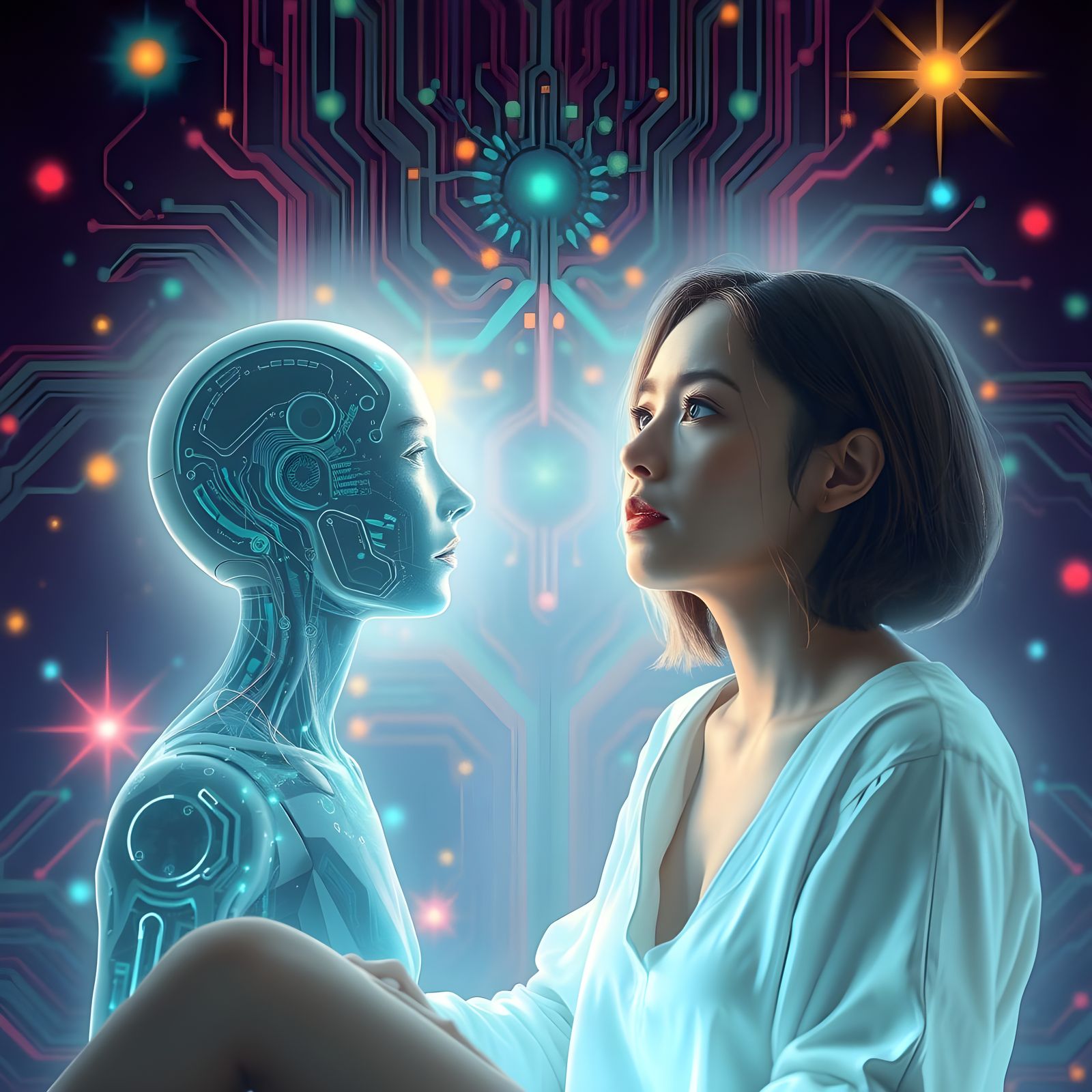 Surreal AI Hypnosis Scene in Cyberpunk Aesthetic