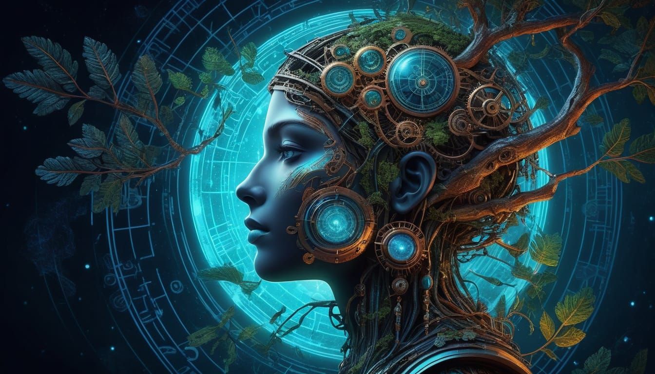 Ancient Tree Synthesizer in Steampunk Cosmic Style