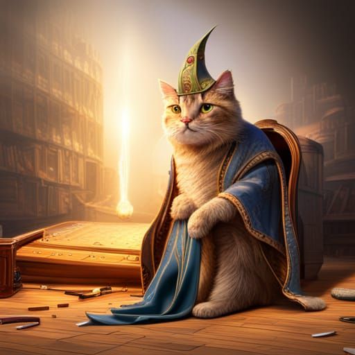 Intricately Detailed Wizard Cat Fantasy Art