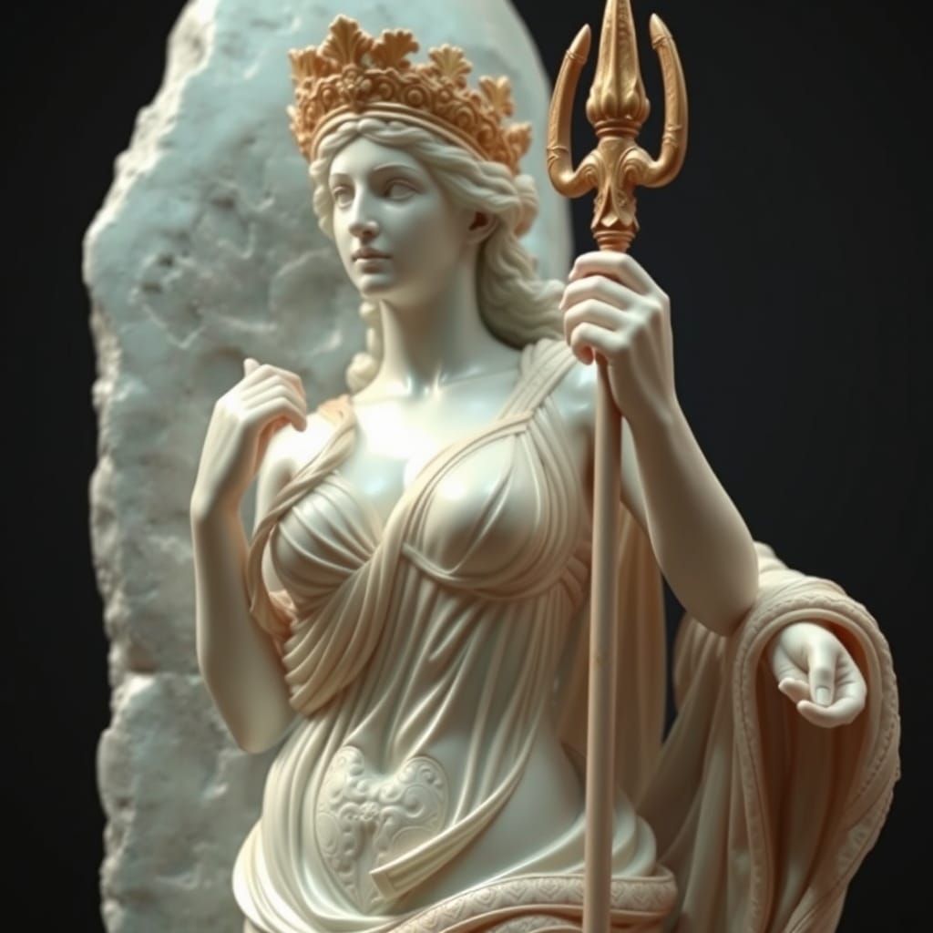 Minerva Pin-Up Statuette in Futuristic Sea Glass Style