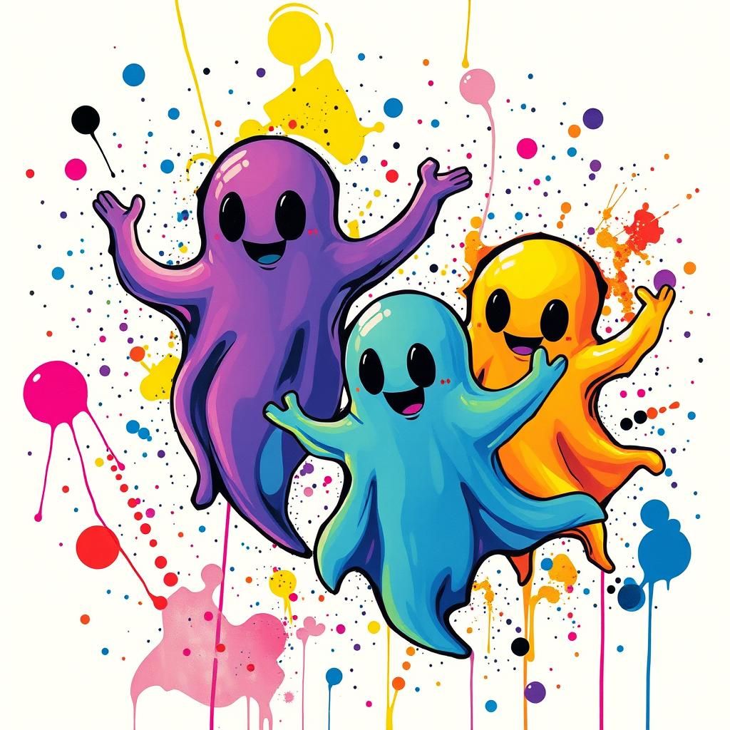 Playful Cartoon Ghosts in Polychromatic Urban Graffiti Style