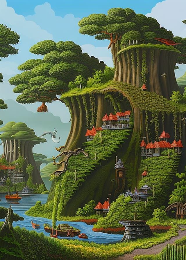 Overgrown Cityscape with Alien Spaceship, Photorealistic