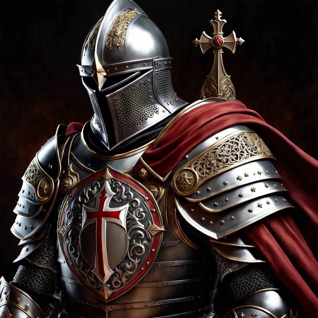 Hyperrealistic Templar Knight in Detailed Armor