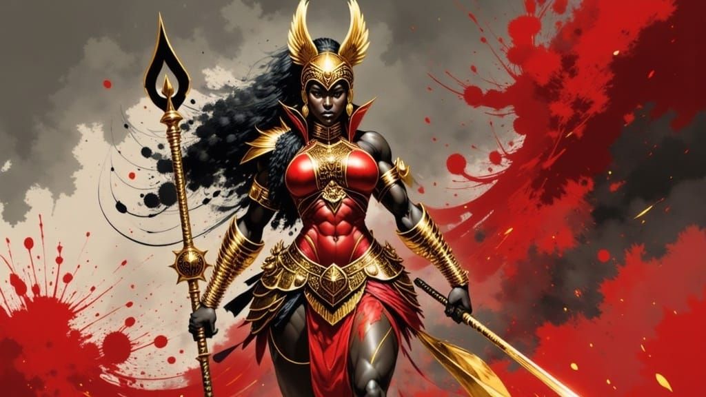 Exotic Kitsune Barbarian Warrior with Fiery Spear