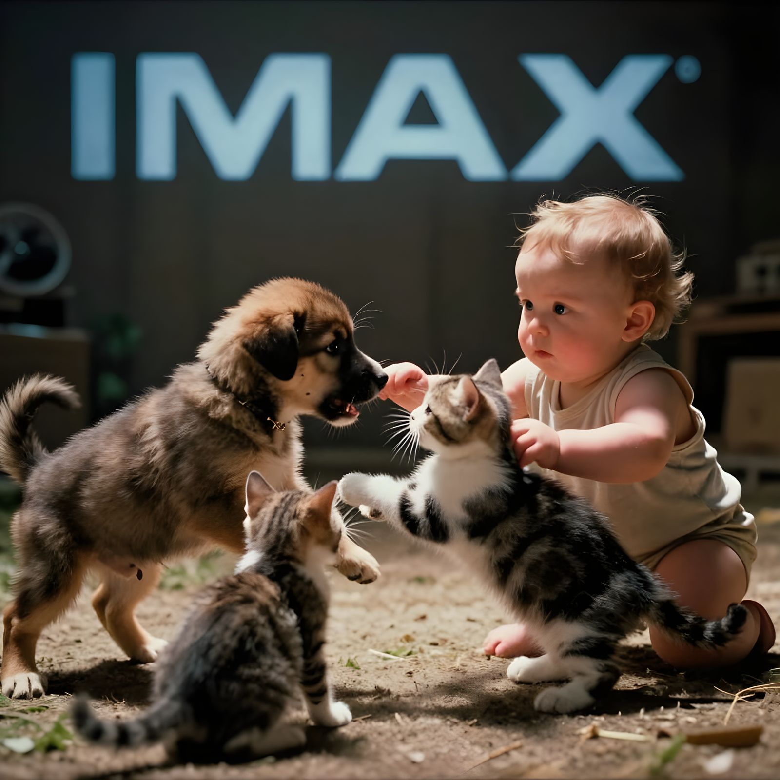Baby Separates Fighting Puppies and Kittens in Cinematic Sty...