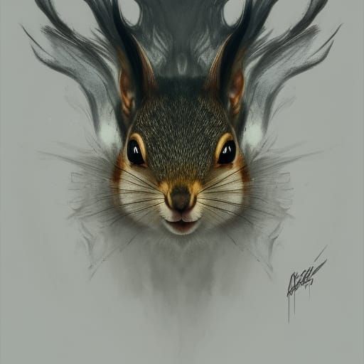 Eldritch Demonic Squirrel Portrait in Digital Art Style