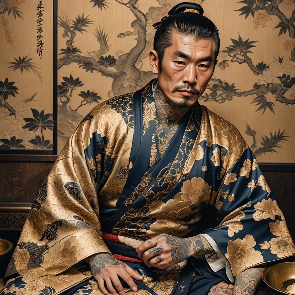 Yakuza Portrait in Traditional Japanese Tattoo Style