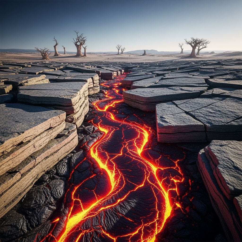 Lava Rivers Carve Granite Landscape: Gritty Photorealism