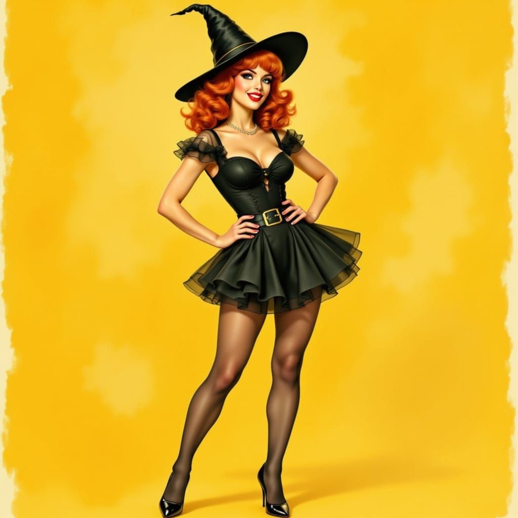 Whimsical Watercolor Witch by Alberto Vargas Style