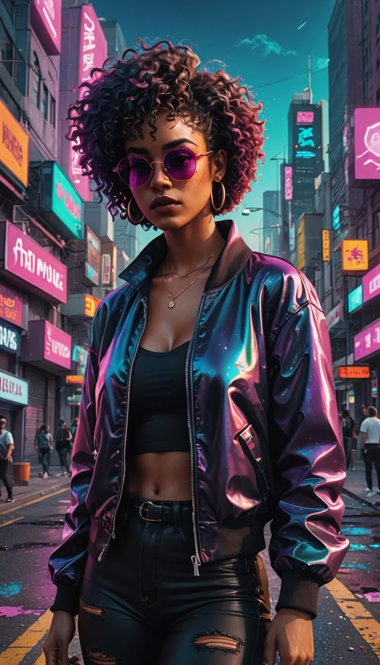Synthwave Portrait of a Young Woman in the City