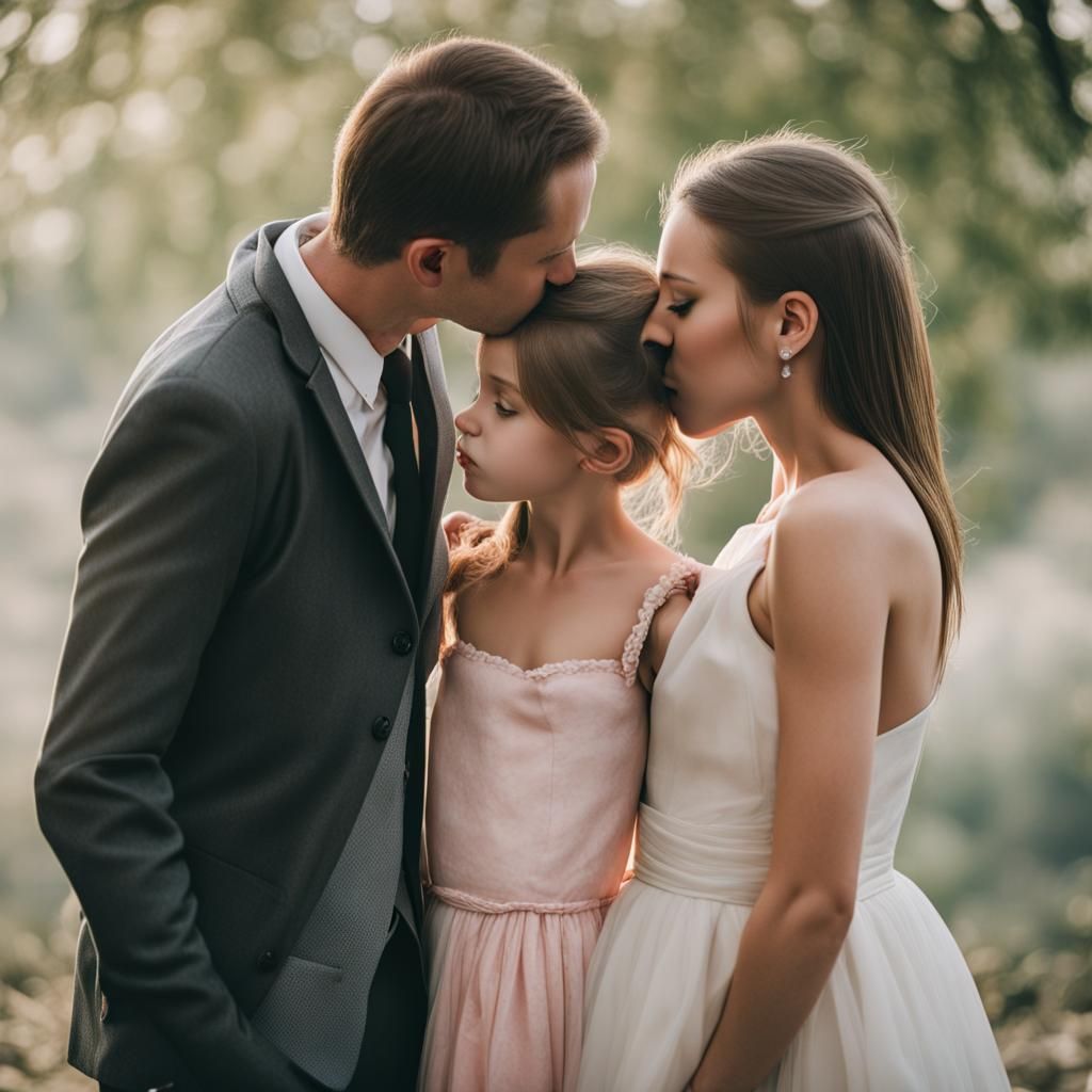Kissing Couple with Two Daughters