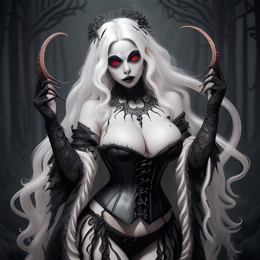 Gothic Albino Demon Queen in Burtonesque Style