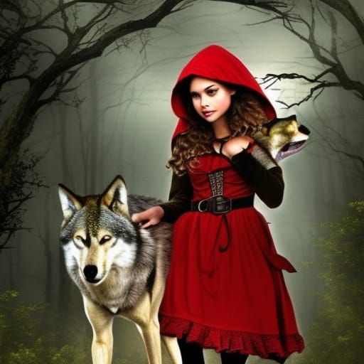 Steampunk Little Red Riding Hood and Wolf