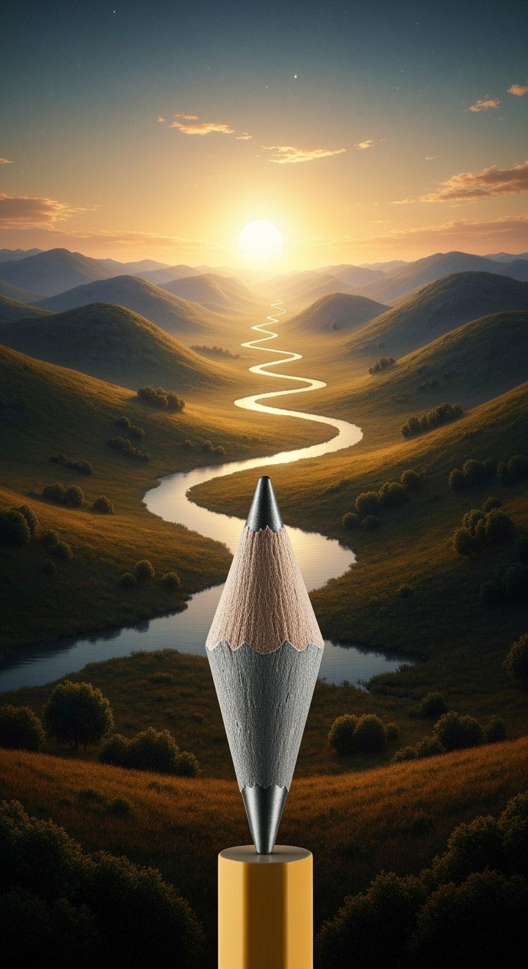 Pencil Tip Transforms Into Sun-Drenched Landscape