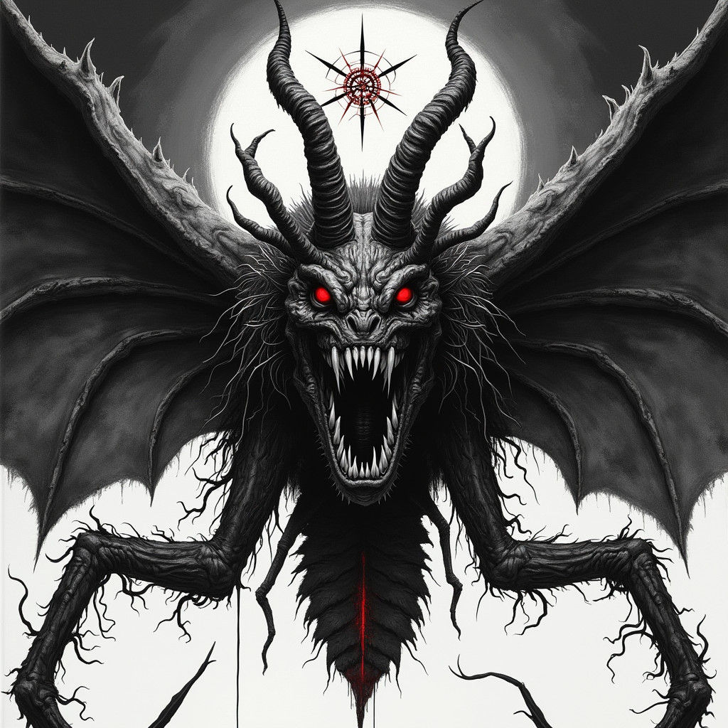 Demonic Moth-Human Hybrid in Dark Surrealism Style