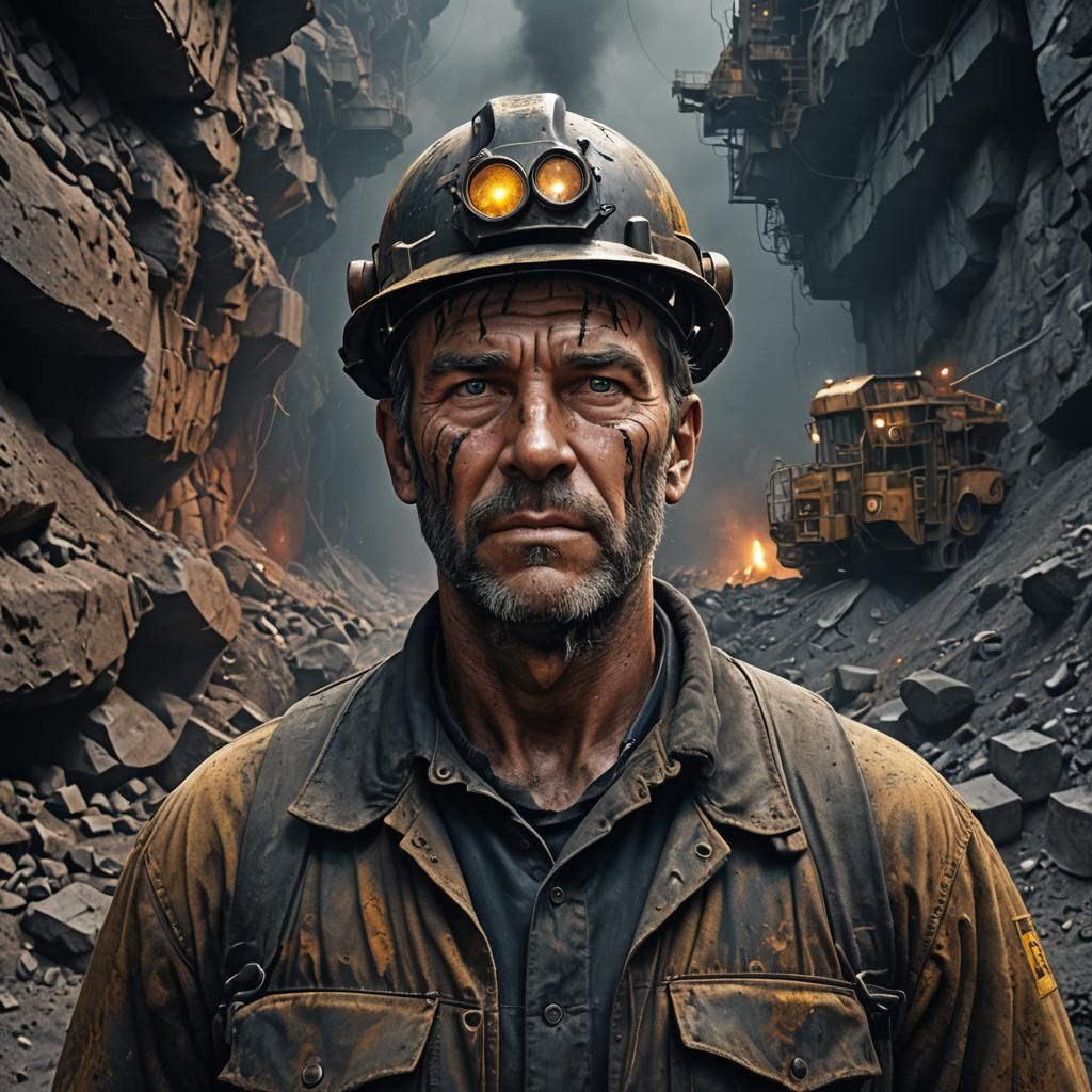 Realistic Coal Miner Portrait in Machinecore Mine