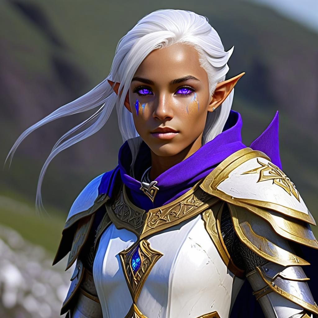 Elf Cleric in Mithril Armor with Golden Lance