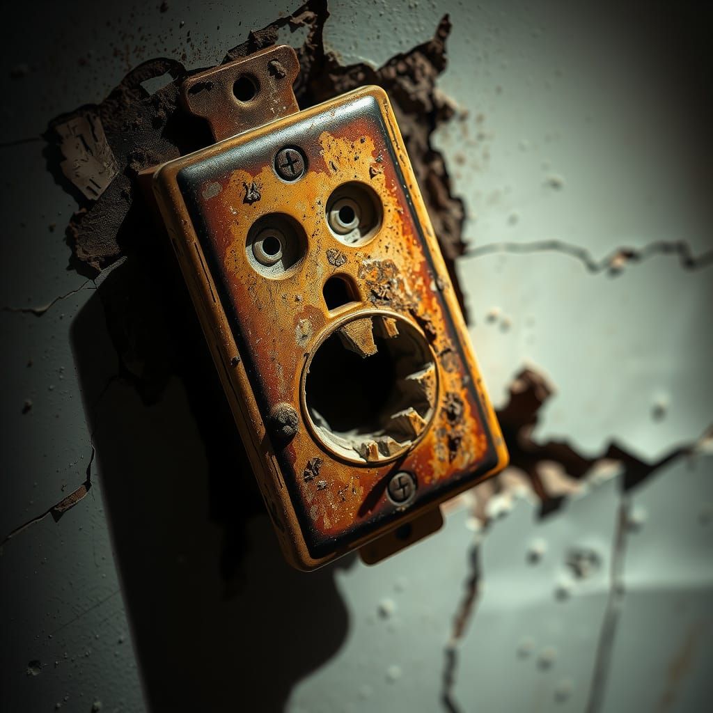 Distressed Electrical Outlet with Terrified Eyes