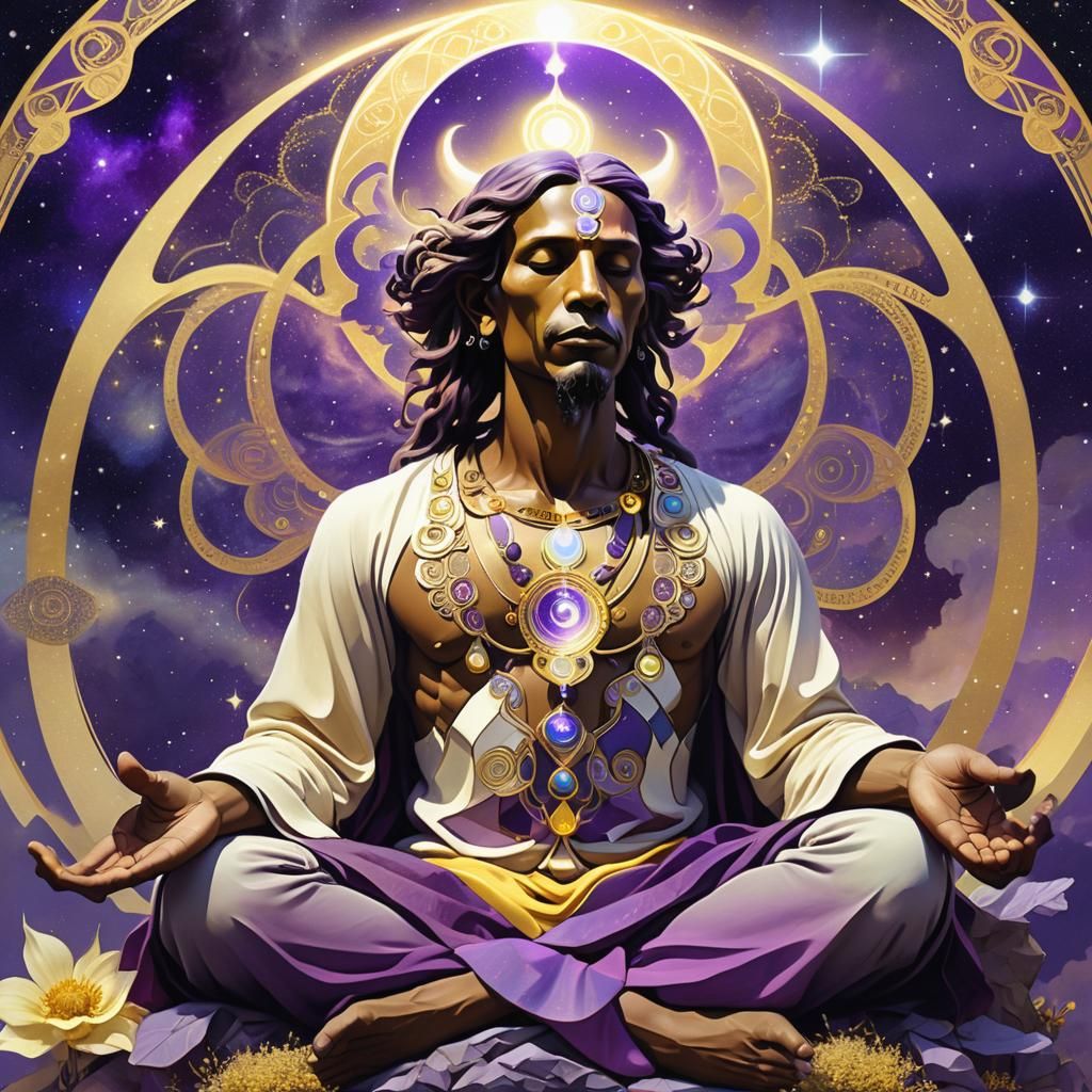 Meditating Figure in Surreal Digital Art Style