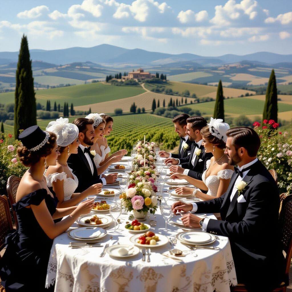 Tuscan Luncheon in Nostalgic Photographic Style