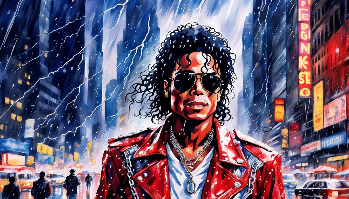 Michael Jackson in Rain, Pop Art Watercolor Portrait