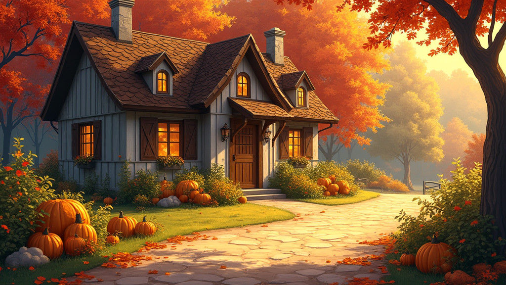 Cozy Autumn Cottage in Anime Style