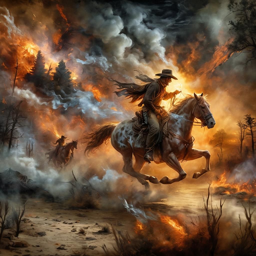 Cowboy in Smoke-Filled Haze: Digital Art