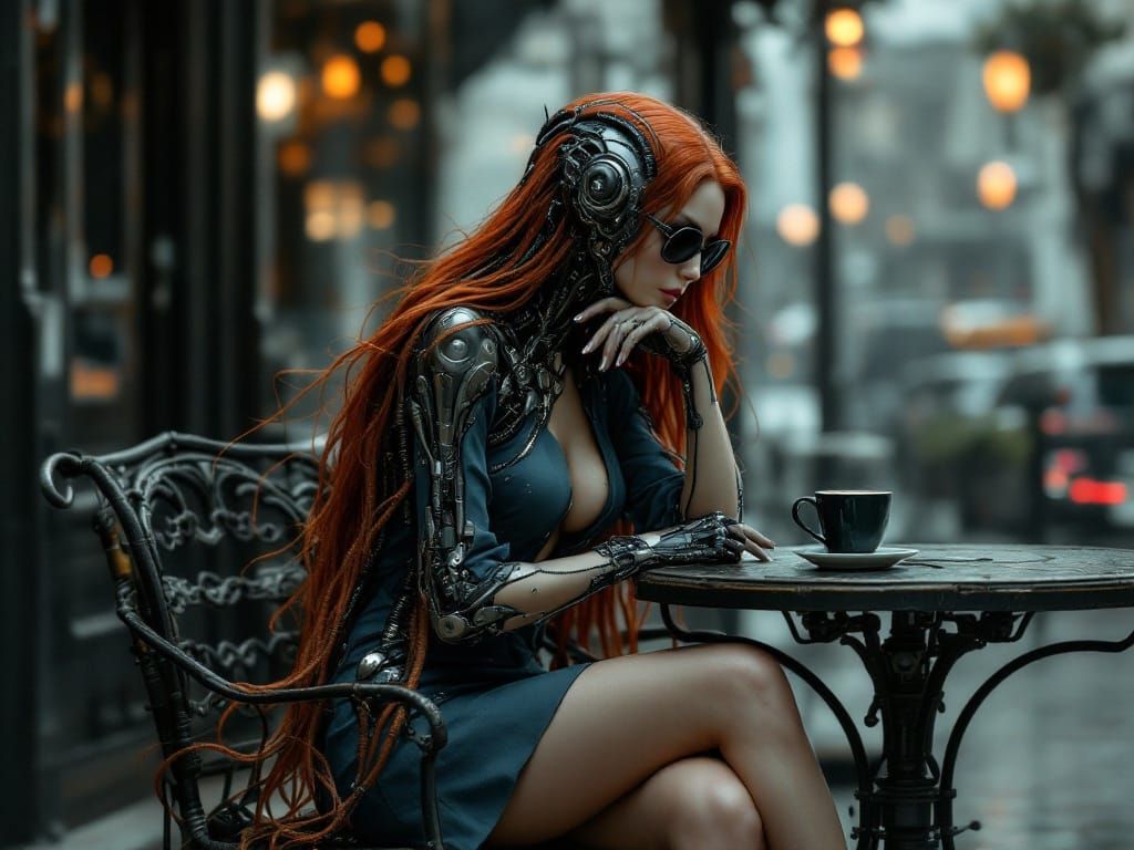 Dark Biomechanical Elegance in Red Hair