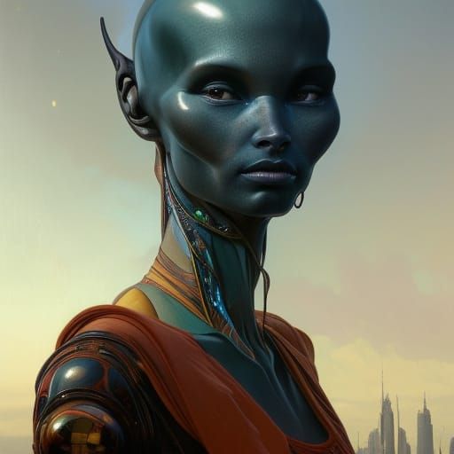 Majestic Alien Humanoid Portrait in Hyperdetailed Style