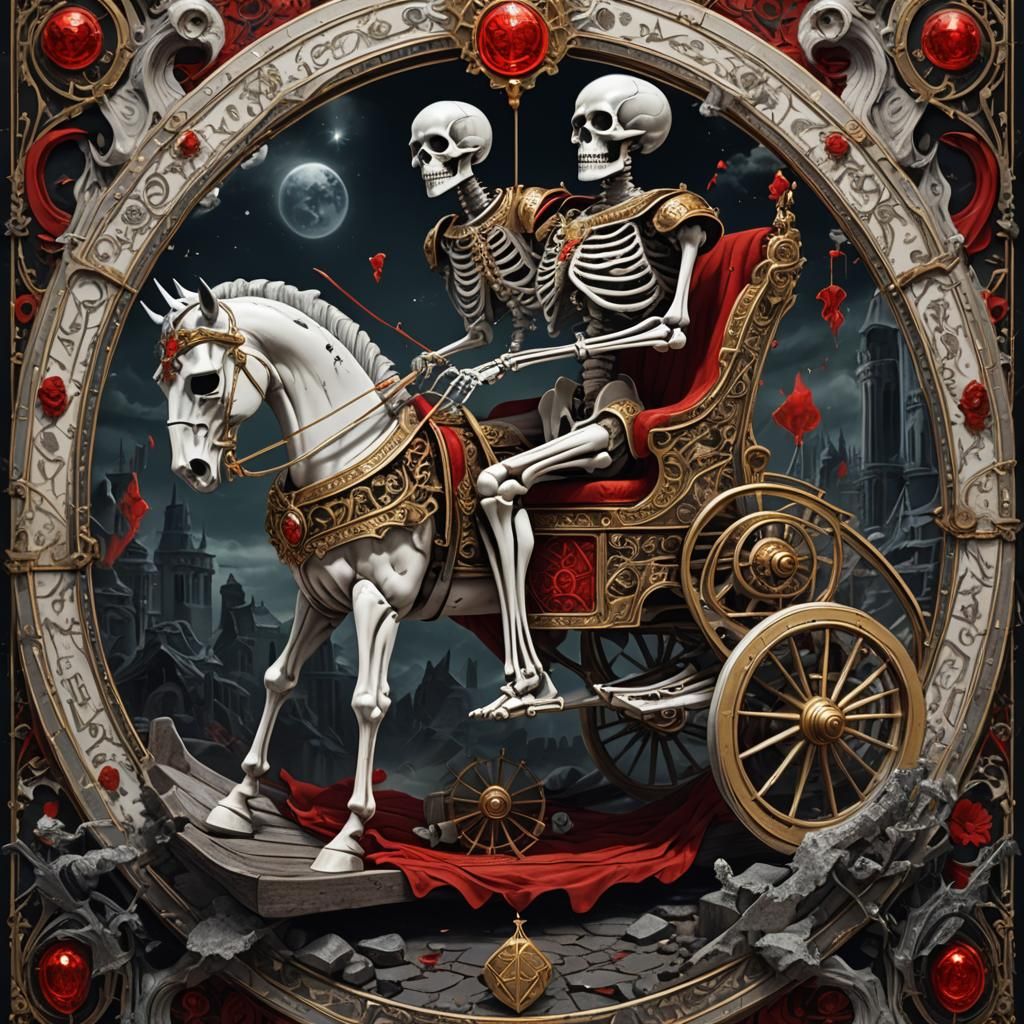 The Chariot Tarot Card with Skeleton Figure