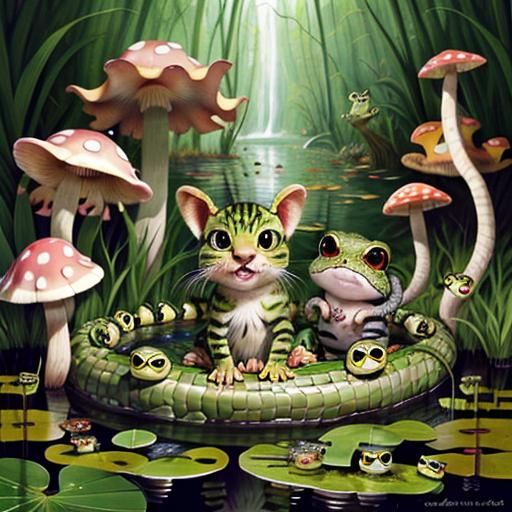 Surreal Kitten Frog Hybrid in Pixar Style