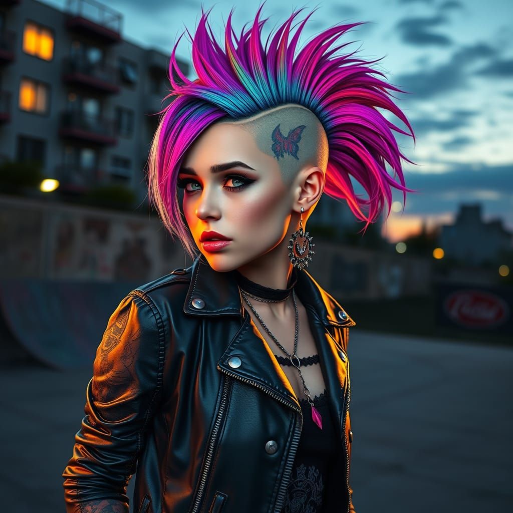 Vibrant Punk Skater Girl in Urban Skatepark
