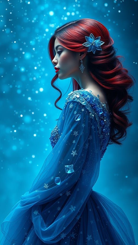 Elegant Woman in Abstract Blue Landscape