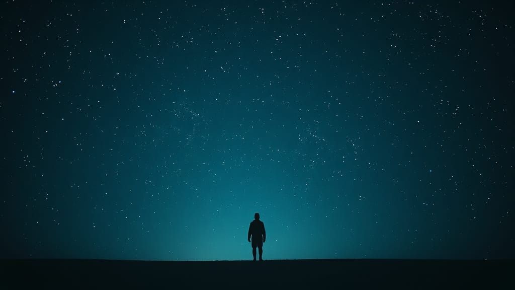 Lone Figure in Starry Expanse: Cinematic Film