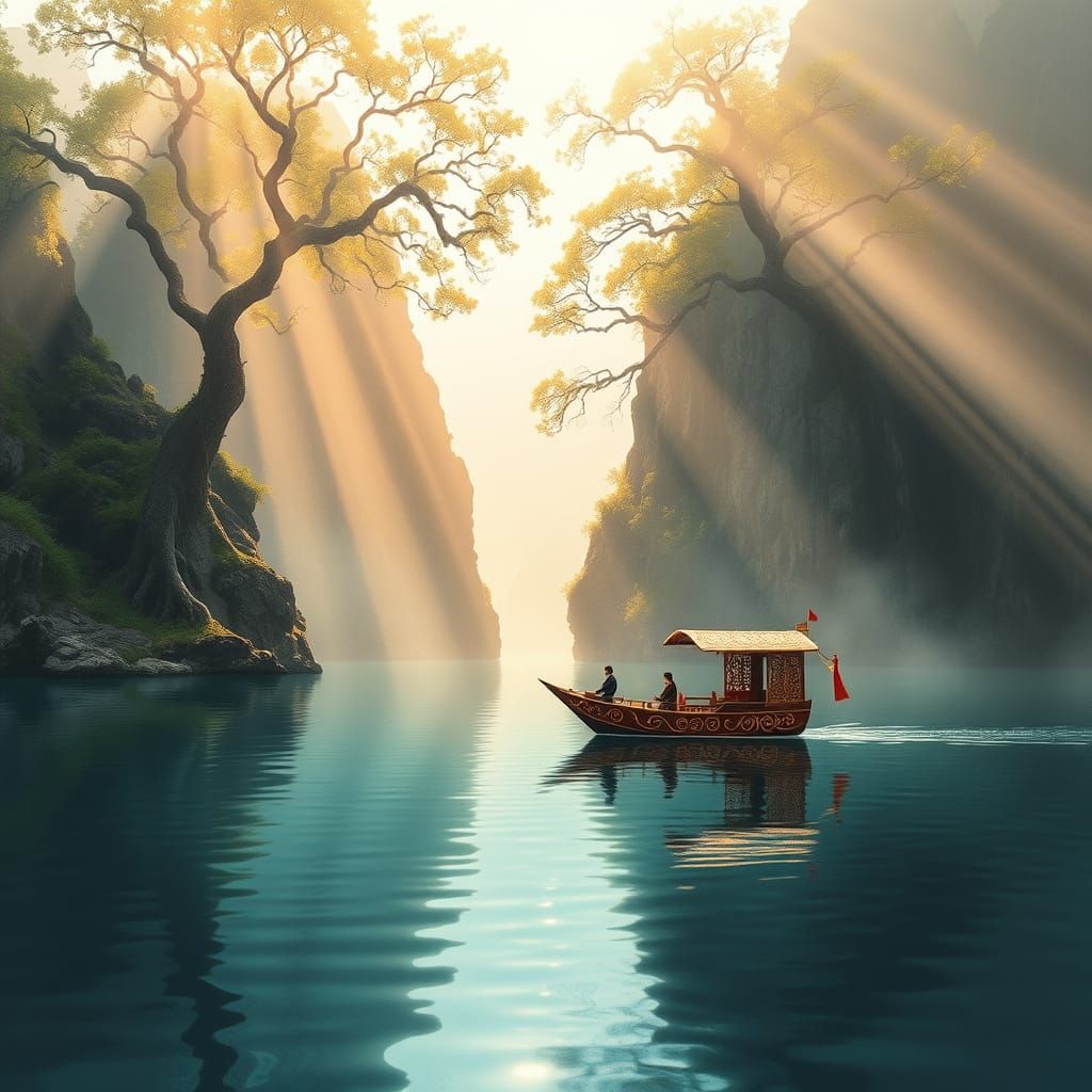 Serene Lake Scene in Expressive Watercolors