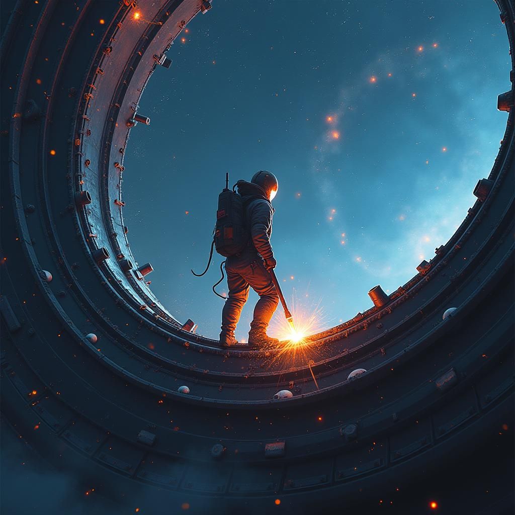 Heroic Welder in Space: Digital Matte Painting