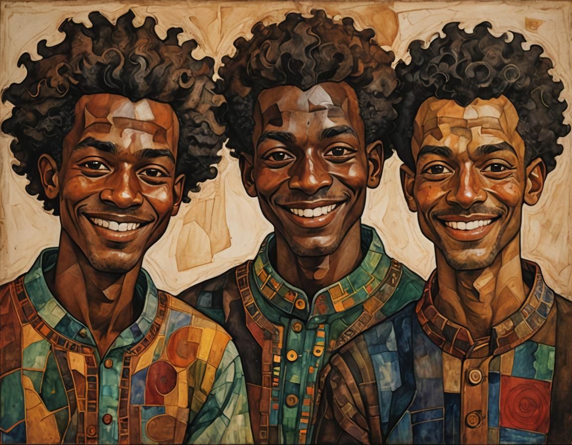 Smiling African American Men in Surreal Expressionist Style